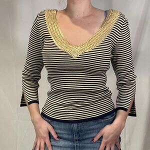 Navy And Gold Striped Top with gold sequins